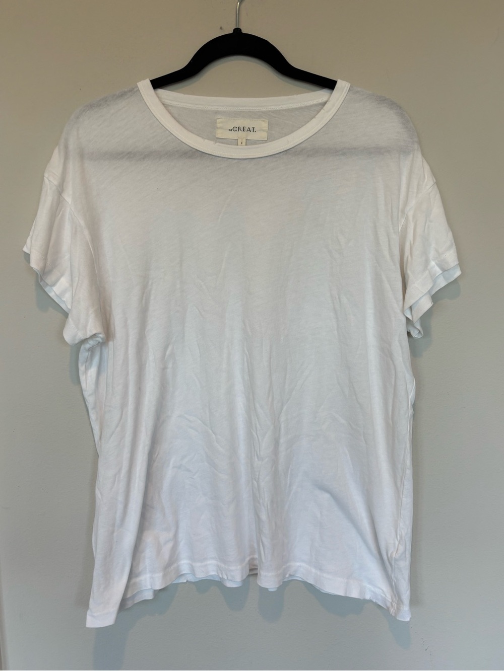 THE GREAT. White Short Sleeve Boxy Crewneck Tee